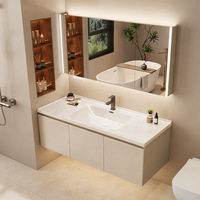 Meuble de salle de bain mural ENF en bois massif, style moderne et minimaliste, avec vasque intégrée et meuble-lavabo en céramique