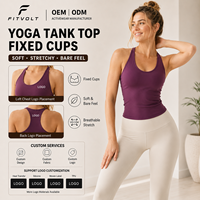 FITVOLT Top de yoga tipo racerback para mujer con almohadillas integradas, cuello redondo ajustado, sujetador deportivo transpirable de alto impacto