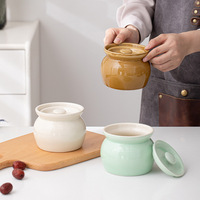 Style japonais Mini marmite à ragoût en porcelaine épaissie anti-déflagrant bol à vapeur à couvercle écologique résistant à la chaleur Japandi Design
