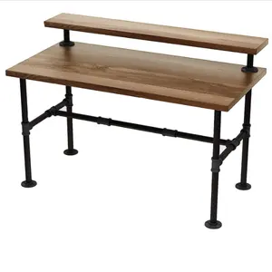 Endüstriyel boru masa demir dökme boru ahşap bilgisayar masası için rustik mobilya DIY dekor için 6 inç monitör raf ile