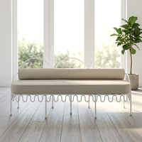 Banc en fer à cadre ondulé de style mi-vintage, avec assise rembourrée épaisse et coussin lombaire, écologique, pour hôtels, villas, appartements américains et espaces baies