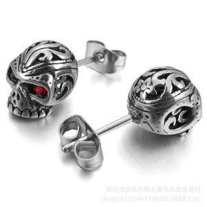 yunnique Vintage Style Skull <b>Stud</b> <b>Earrings</b> Stainless Steel Black White Red <b>Blue</b> Color Fashion Jewelry - Product Image 3