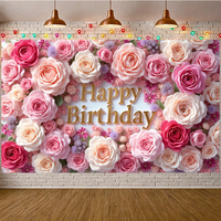 Bannière d'anniversaire personnalisée avec motif floral et papillon, toile de fond personnalisée pour la décoration de fête d'anniversaire des femmes et des filles