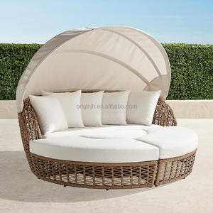 <span class=keywords><strong>Lit</strong></span> de repos d'<span class=keywords><strong>extérieur</strong></span> en rotin toutes saisons avec auvent semi-circulaire pour jardin et moments de détente - Product Image 3