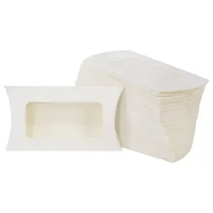 Großhandel Faltpapier Box Kissen form Braun Kraft papier Geschenk box mit klarem Fenster