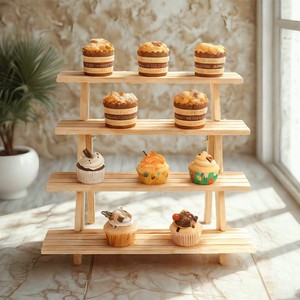 Solid Wood Tiered <b>Shelf</b> 4 Layers Freestanding Rectangle Multipurpose Display Stand For Jewelry Figurines Dolls <b>Desktop</b> Use - Product Image 1