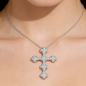 CUSTOM SILVER 10K/14K/18K GOLD PLATED LAB GROWN CVD DIAMOND CLASSIC ENGAGEMENT GIFT SWEATER <b>CHAIN</b> NECKLACE <b>CROSS</b> PENDANT - Product Image 3