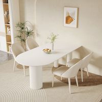 Ensemble table et chaises de salle à manger en dalle de pierre blanche pure de style crème, table de salle à manger semi-circulaire moderne minimaliste compacte pour la maison