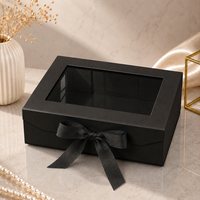 Boîte cadeau personnalisée avec logo, fenêtre transparente, ruban en satin, nœud, emballage de bouquet en papier, OEM ODM