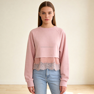 Sudadera Corta Personalizada <span class=keywords><strong>para</strong></span> Mujer con Parches de Encaje, Estilo Francés, Dulce y Casual - Product Image 1