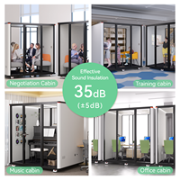 Cabine de réunion insonorisée modulaire à quatre panneaux, structure en aluminium, pod acoustique écologique pour espace de travail moderne, utilisation en extérieur, hôtel, vente en gros