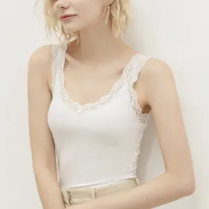 Wholesale Custom Women Plus Size Cartoon Printed Lace Trim White Tank Top Fairy Elegant Summer Slim Fit RibbedTank Tops
