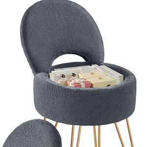 Taburete de tocador moderno de <span class=keywords><strong>terciopelo</strong></span> Rolanstar con almacenamiento oculto, respaldo plegable, taburete transformable, cómodo taburete de maquillaje - Product Image 1