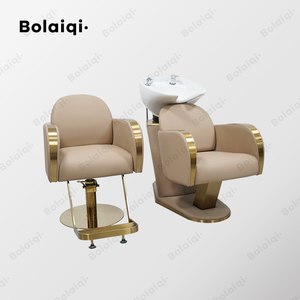 Paket Peralatan <span class=keywords><strong>Salon</strong></span> Rambut Modern BOLAIQI Lengkap dengan Furnitur Warna Beige dan Emas untuk Bengkel Kecantikan - Product Image 2