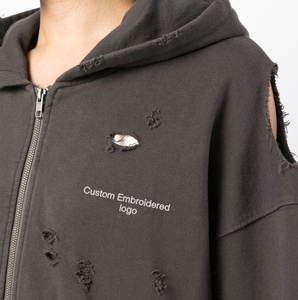 Vente en gros de sweats à capuche vintage 100% coton de qualité supérieure brodés et cousus sweat à capuche imprimé surdimensionné - Product Image 5