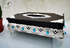 Caja de Pañuelos de Lujo QIAN HU <span class=keywords><strong>2026</strong></span>, Estilo Vintage Real, Metal Dorado con Efecto Madera, Porta Servilletas Rectangular, Resistente - Product Image 3