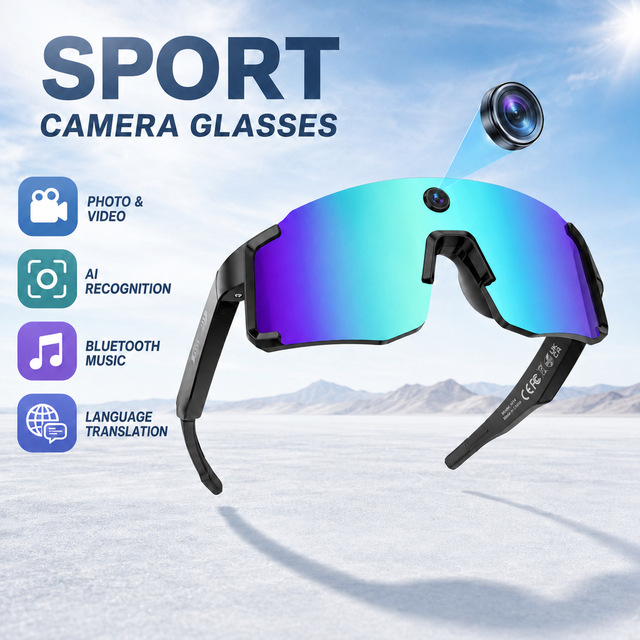 2026 New Smart Glasses Camera-equipped Sports Glasses UV protection 300mAh AI-powered Translation Object Recognition Voice