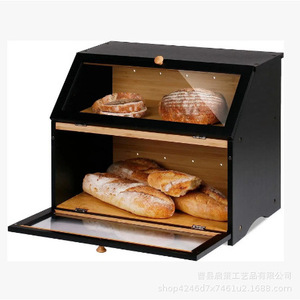 Boîte à pain en bois Qice 15,35x12,6x9,85 pouces avec fenêtre en verre, rangement de bureau pour comptoir de cuisine - Product Image 3