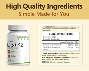 Gmp Factory OEM Vitamine D3 K2 5000IU 100mcg Softgel Avec Huile De Graines De Tournesol Supplément Naturel 2 en 1 Complexe De Vitamines Du Soleil - Product Image 2