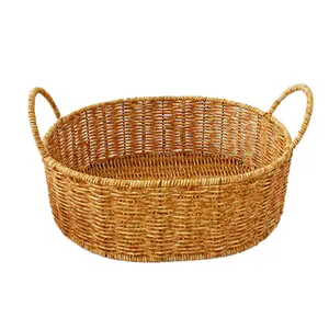 Hot Fruit And Vegetable Portable New Oval Home Decorative Rattan Storage Basket Pantry PP Plastic Home Woven Basket With Handles