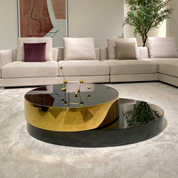 Leicht Luxuriöser Stil Runder Couchtisch-Set Ausziehbarer Couchtisch mit Edelstahlrahmen Moderne Wohnzimmermöbel