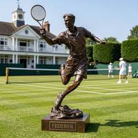 Sculpture d'action grandeur nature de joueur de tennis masculin en bronze, style antique, pour terrain de tennis en gazon, statue en bronze