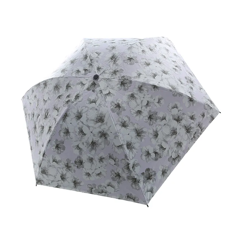 Tragbare reise regenschirm drei falten ultra licht schwarz kunststoff wunderschöne blume regenschirm