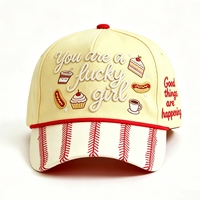 Casquette de baseball Lucky Girl avec citations positives 'Les bonnes choses se passent' et broderie esthétique, visière à rayures fines, 6 panneaux, en coton