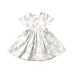 Vestido Transpirable de Verano para Niña, Modelo GSD3569, Personalizado, con Estampado de Flores Azules, Manga Corta, Hasta la Rodilla, Venta al por Mayor - Product Image 2