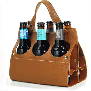 时尚风格6包啤酒载体啤酒架功能啤酒载体聚氨酯皮革瓶架派对野餐