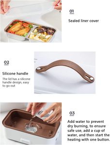 Food Warmer Heated Rice Cookers Portable Car Electric Steamed Cooking <b>Lunch</b> Box Mini Heating 2 Layer Minimalist Multifunction - Product Image 2