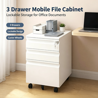 Armoire de classement mobile en acier à 3 tiroirs avec poignée incurvée, verrouillable et à roulettes, pour imprimante de bureau, vente en gros OEM