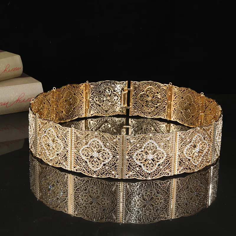 2021 New Gold Silver Metal Chain Belt Bridal Crystal Sash Wedding Belt Algerian Gold Plated Belt For Women