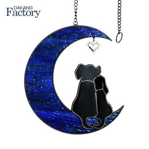 Fornecimento personalizado atacado decoração do jardim e cão suncatchers cristal pendurado quadro lua vitrais suncatcher janela de vidro - Product Image 1