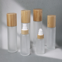 Flacon pompe vaporisateur vide de 50 ml en verre dépoli avec capuchon en bois de luxe, impression personnalisée, emballage cosmétique pour soins de la peau, toner, sérum