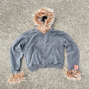 Men Faux Fur Acid Wash Zip up Hoodie and Faux Fur Baggy Sweatpants Set <b>Jogging</b> <b>Suit</b> Heavyweight Tracksuit Custom Sweat <b>Suit</b> - Product Image 3