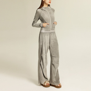 Set di tuta da donna <span class=keywords><strong>in</strong></span> <span class=keywords><strong>velluto</strong></span> di <span class=keywords><strong>velluto</strong></span> con cappuccio <span class=keywords><strong>in</strong></span> alto a maniche lunghe da salotto con comoda felpa <span class=keywords><strong>in</strong></span> <span class=keywords><strong>velluto</strong></span> e pantaloni - Product Image 3