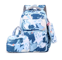 Nouveau Sac à Dos Scolaire 3-en-1 Tendance avec Sac Repas et Trousse Filles Imperméable GPS Anti-Vol en Maille Oxford Nylon Fermeture Éclair 20-36L