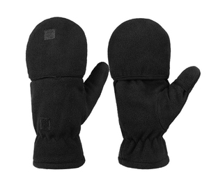 Gants d'hiver noirs pour hommes et femmes, mitaines convertibles sans doigts, doublure thermique isolante, coupe-vent, chauds pour le sport - Product Image 2