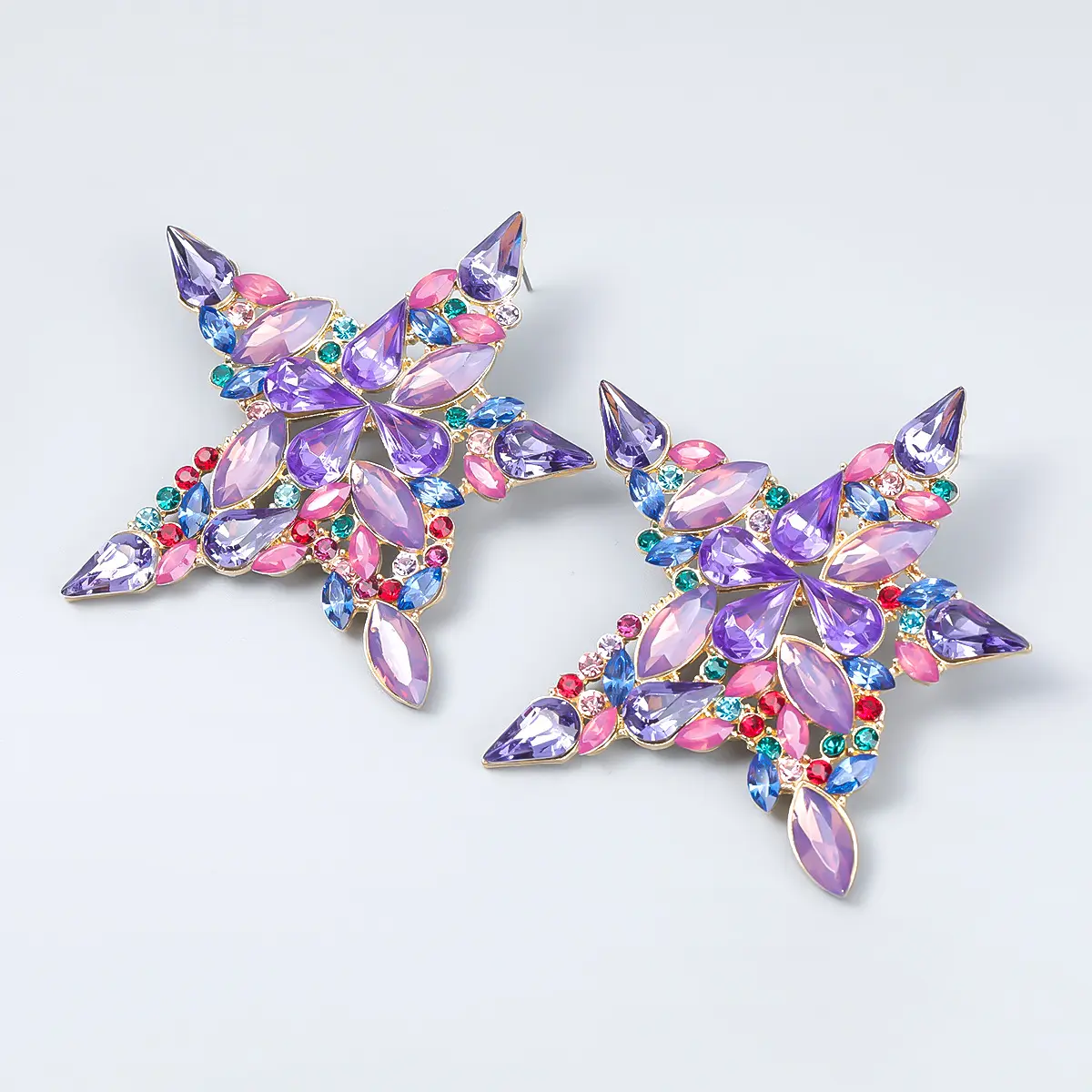 Fashion Alloy full diamond five-pointed star exaggerated temperament party earrings