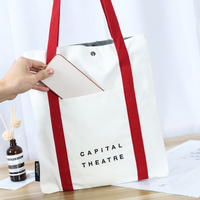 Sac fourre-tout réutilisable en toile de coton 100% écologique à double couche de 12 oz avec logo personnalisé, fermeture à bouton et poignées pour la main et l'épaule