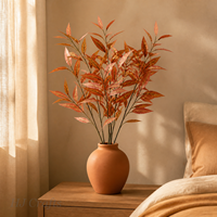 Branche coupée de 100 cm en faux tronc d'arbre d'automne écologique et durable, feuilles de couleur sienne brûlée, pour vitrine de fleuriste, centre de table à l'aspect séché