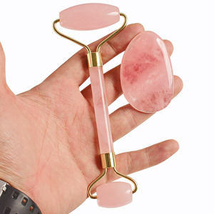 Rouleau de Jade et <span class=keywords><strong>Gua</strong></span> <span class=keywords><strong>Sha</strong></span> Ensemble 100% Naturel <span class=keywords><strong>Pierre</strong></span> de <span class=keywords><strong>Quartz</strong></span> <span class=keywords><strong>Rose</strong></span> Rouleau Anti-Âge Anti-Rides Visage Minceur cou - Product Image 4
