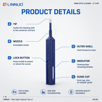 Stylo de nettoyage de fibres optiques LC 1,25 mm, outil de nettoyage en un clic pour connecteurs LC MU UPC APC, 800+ nettoyages, FTTH FTTX (lot de 1)