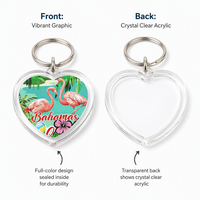 Porte-clés personnalisé en acrylique transparent en forme de cœur, impression scellée, souvenir des Caraïbes, cadeau touristique tropical, breloque de plage, vente en gros