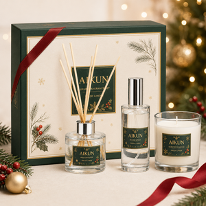 Ensemble cadeau diffuseur de parfum et bougie parfumée Aikun Winter Forest Green Glass avec bâtonnets noirs, boîte rigide et sac de transport pour Noël - Product Image 4