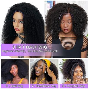 Afro Kinky Curly Body Wave 3-in-1 Half <strong>Wigs</strong> 22-inch Drawstring Glueless Quick Install Beginners Friendly 200% Density Natural - Product Image 4