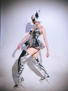 Mini-robe tutu argentée laser pour femme, danseuse, spectacle sur scène, cosplay, <span class=keywords><strong>en</strong></span> spandex/polyester - Product Image 6