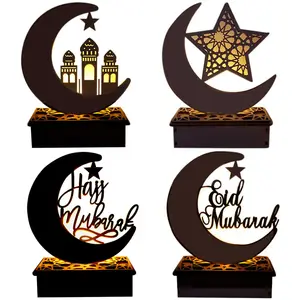 Cross-border new wooden handicraft ornaments creative stars and moon carved hollow letters LED lights decorative ornaments