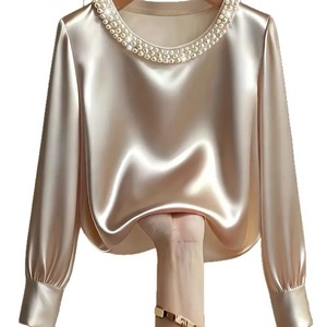 Blusa de Manga Larga con Cuello Redondo y Botones de Perla para Mujer, Tallas Grandes, Estilo Casual para Oficina o Trabajo, Dropshipping Shopify - Product Image 1